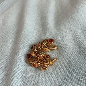 Goldtone Crystal Leaf Brooch